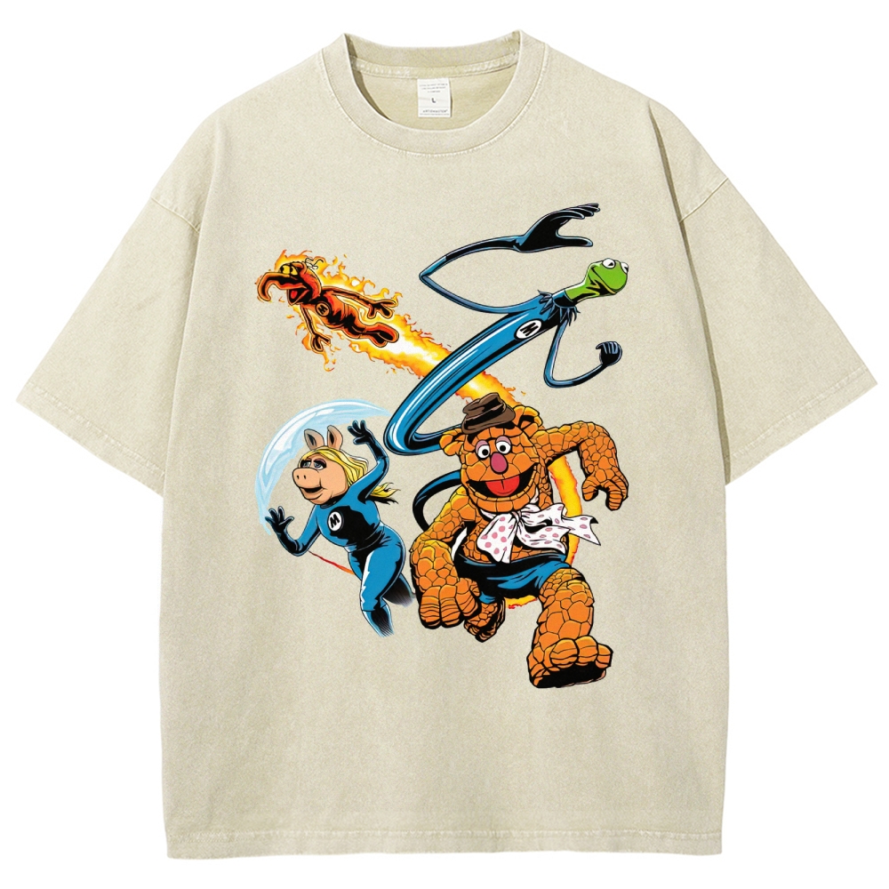 Fantastic Muppets Team Mashup Retro Graphic Washed T-Shirt