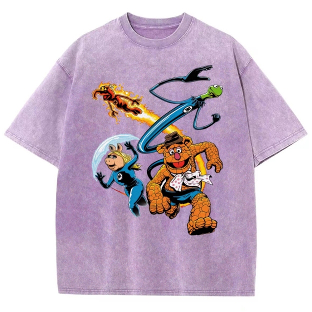 Fantastic Muppets Team Mashup Retro Graphic Washed T-Shirt
