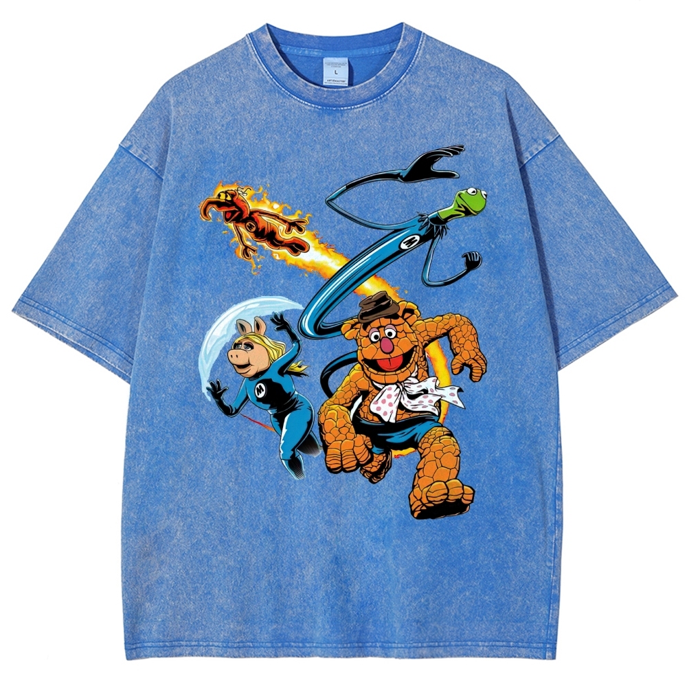 Fantastic Muppets Team Mashup Retro Graphic Washed T-Shirt