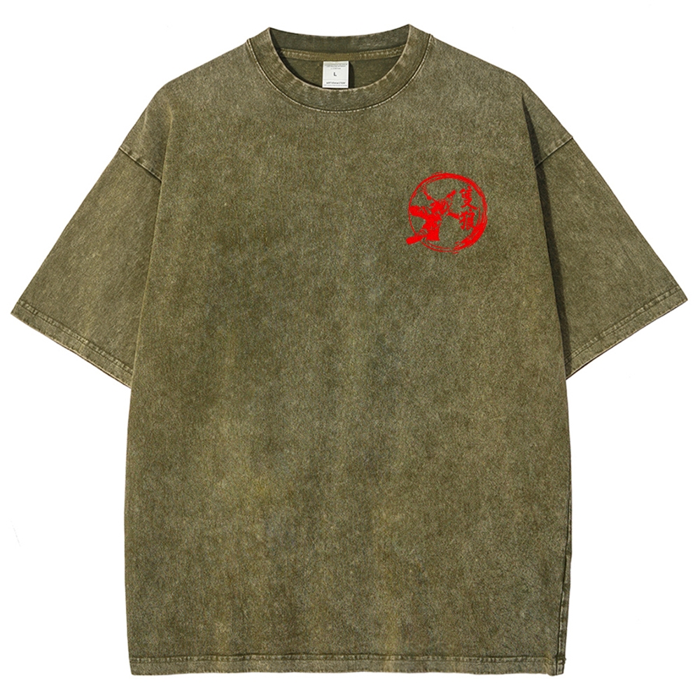 One-Armed Wolf Death Kanji Retro Washed T-Shirt