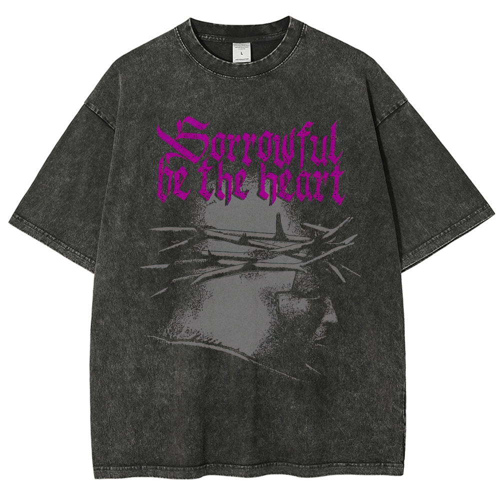 Sorrowful Be The Heart Gothic Graphic Washed T-Shirt