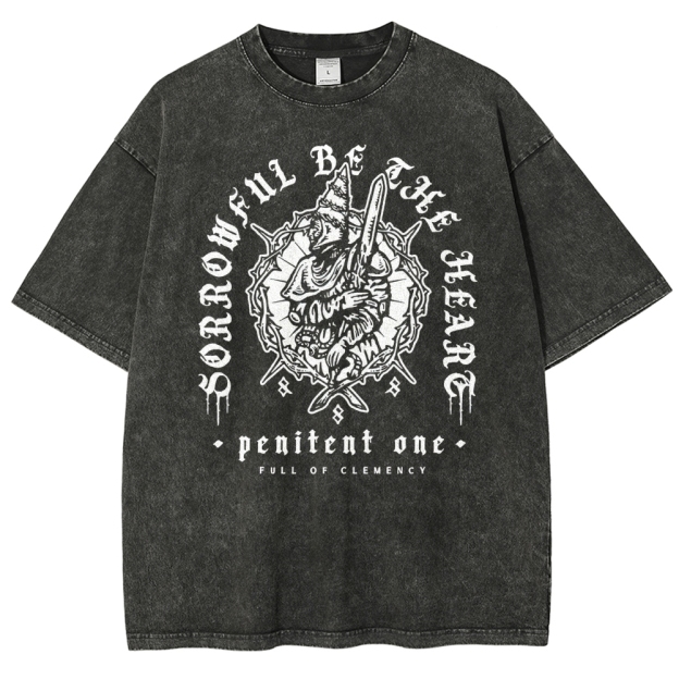 Penitent One Sorrowful Heart Gothic GraphicBlasphemous Washed T-Shirt