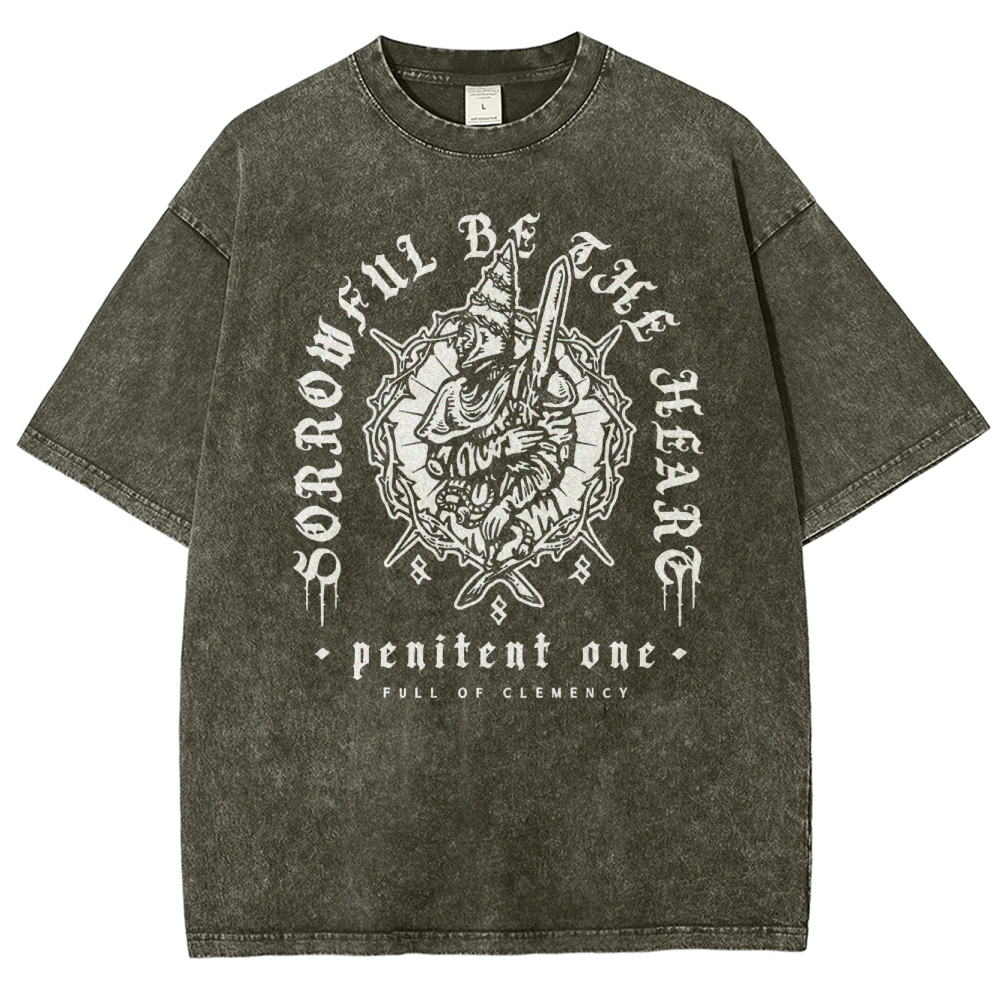 Penitent One Sorrowful Heart Gothic GraphicBlasphemous Washed T-Shirt