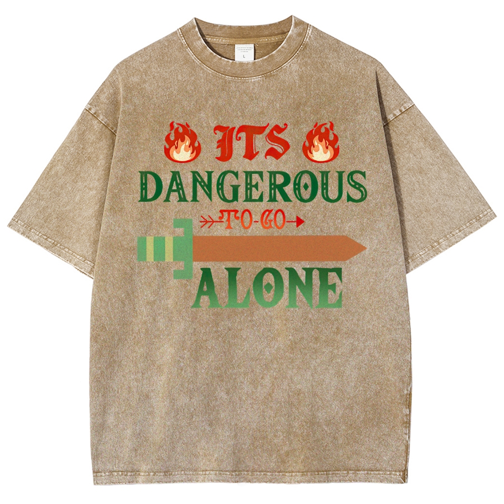 Dangerous Alone Adventure Sword Retro Washed T-Shirt