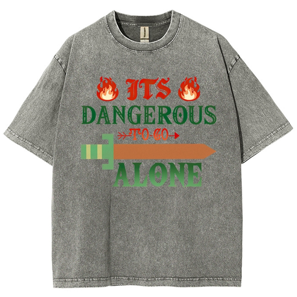 Dangerous Alone Adventure Sword Retro Washed T-Shirt