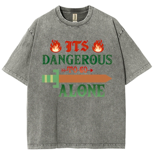 Dangerous Alone Adventure Sword Retro Washed T-Shirt