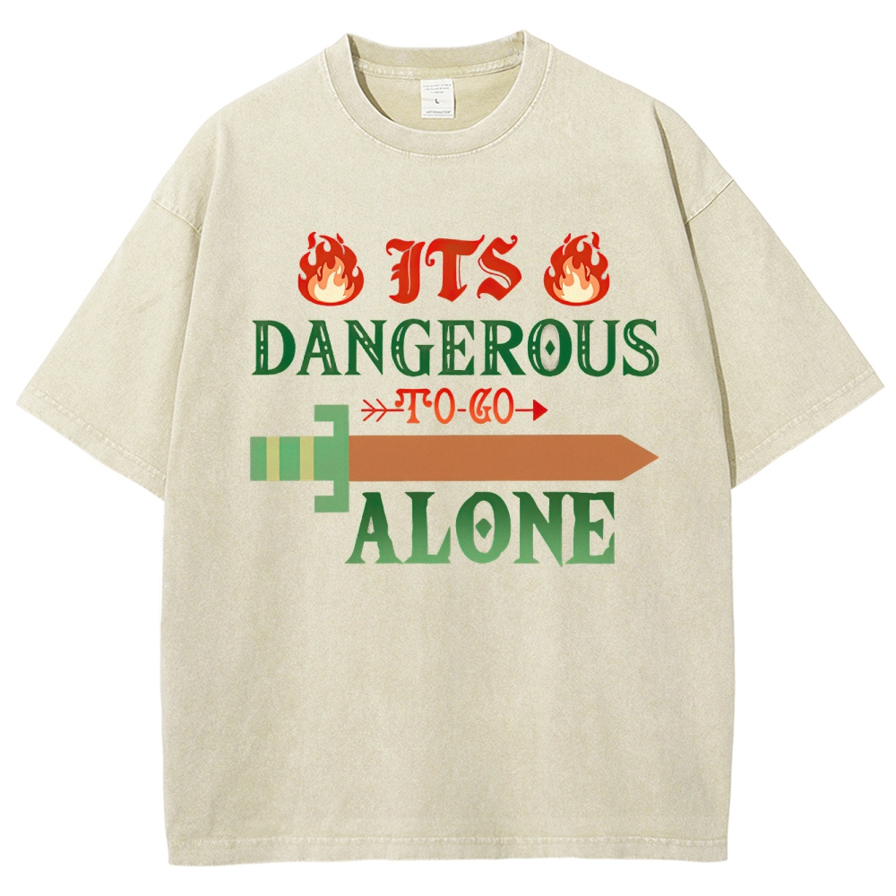 Dangerous Alone Adventure Sword Retro Washed T-Shirt