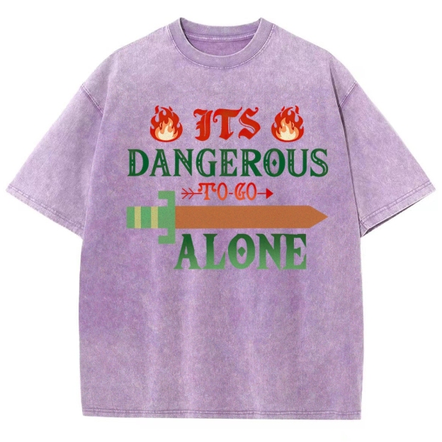 Dangerous Alone Adventure Sword Retro Washed T-Shirt
