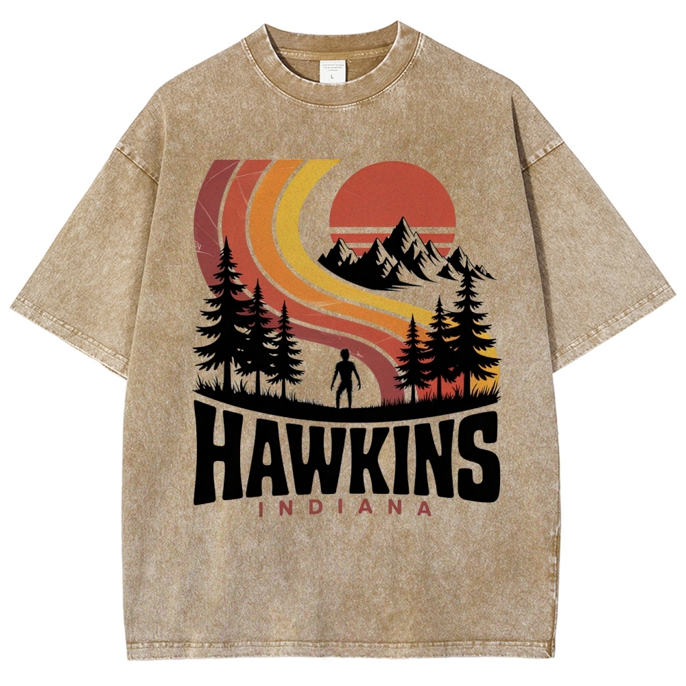 Hawkins Indiana Retro Sunset Washed T-Shirt