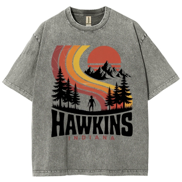 Hawkins Indiana Retro Sunset Washed T-Shirt
