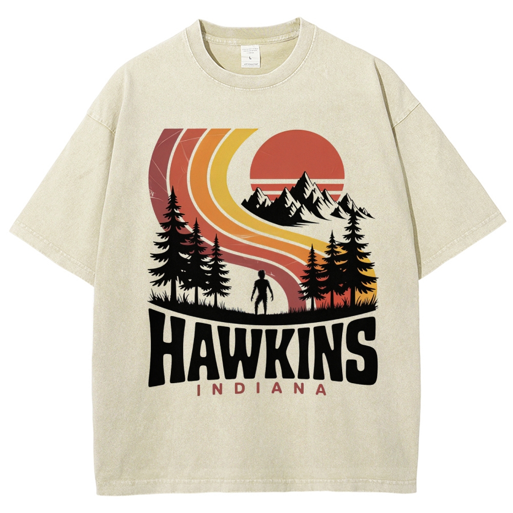 Hawkins Indiana Retro Sunset Washed T-Shirt