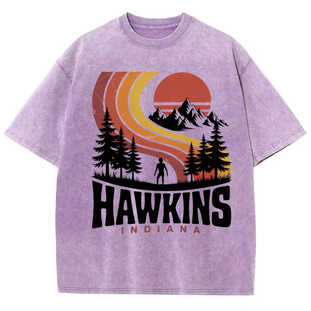 Hawkins Indiana Retro Sunset Washed T-Shirt