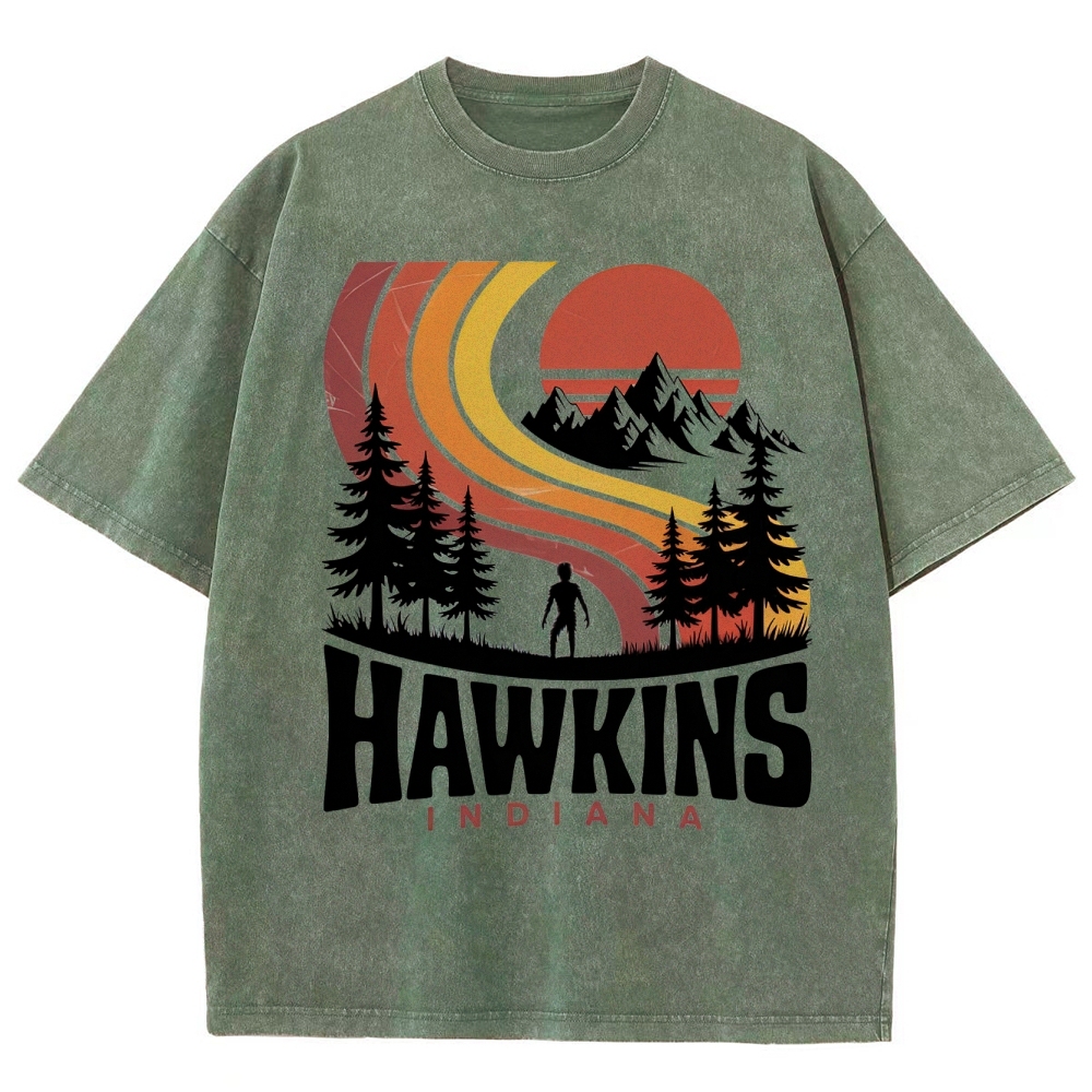 Hawkins Indiana Retro Sunset Washed T-Shirt