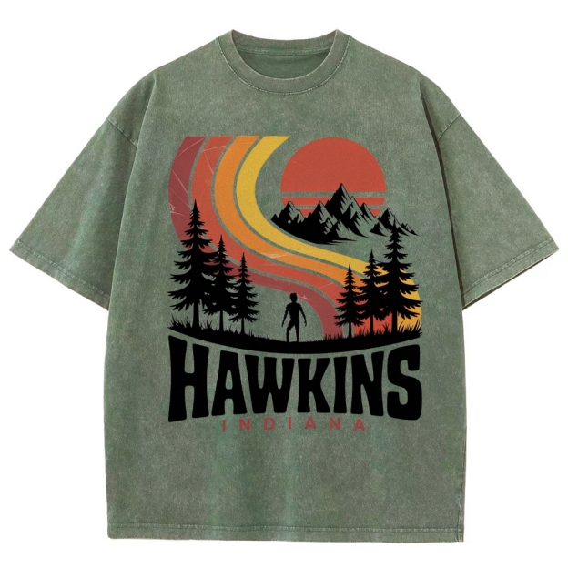Hawkins Indiana Retro Sunset Washed T-Shirt