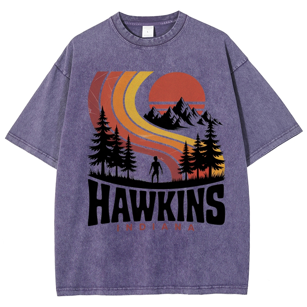 Hawkins Indiana Retro Sunset Washed T-Shirt
