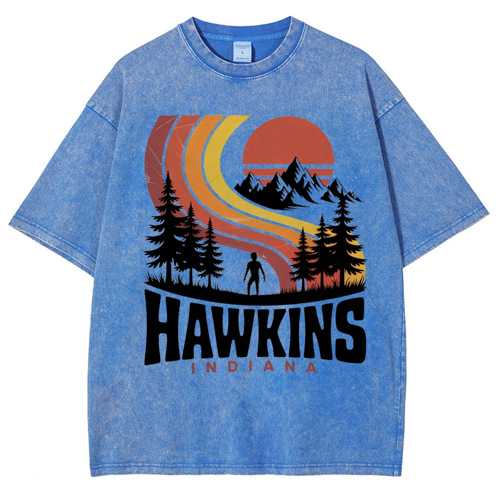 Hawkins Indiana Retro Sunset Washed T-Shirt
