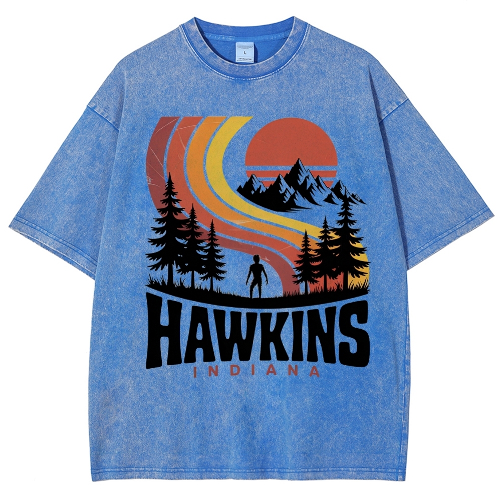 Hawkins Indiana Retro Sunset Washed T-Shirt
