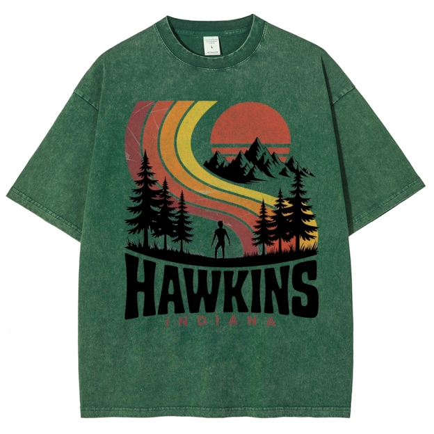 Hawkins Indiana Retro Sunset Washed T-Shirt