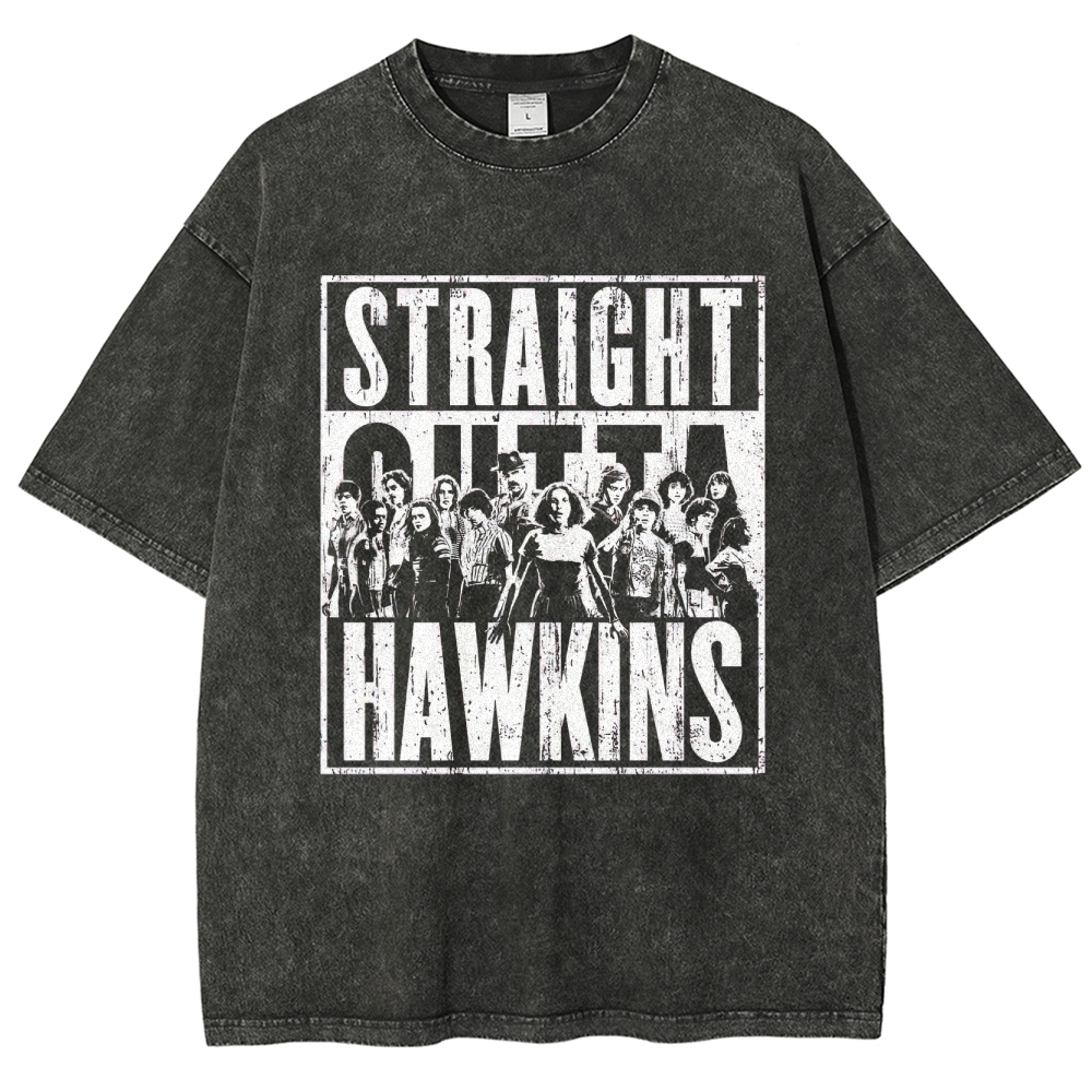Straight Outta Hawkins Retro Graphic Washed T-Shirt
