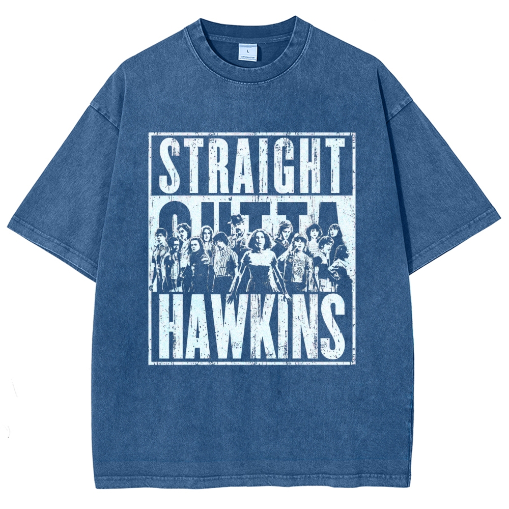 Straight Outta Hawkins Retro Graphic Washed T-Shirt