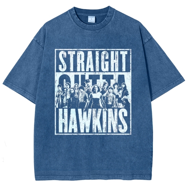 Straight Outta Hawkins Retro Graphic Washed T-Shirt