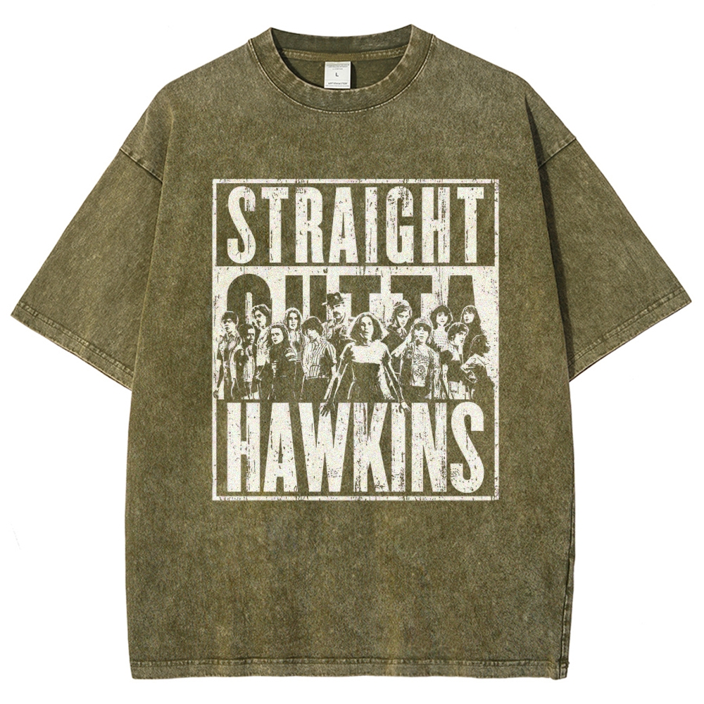 Straight Outta Hawkins Retro Graphic Washed T-Shirt