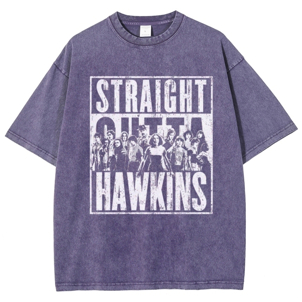 Straight Outta Hawkins Retro Graphic Washed T-Shirt