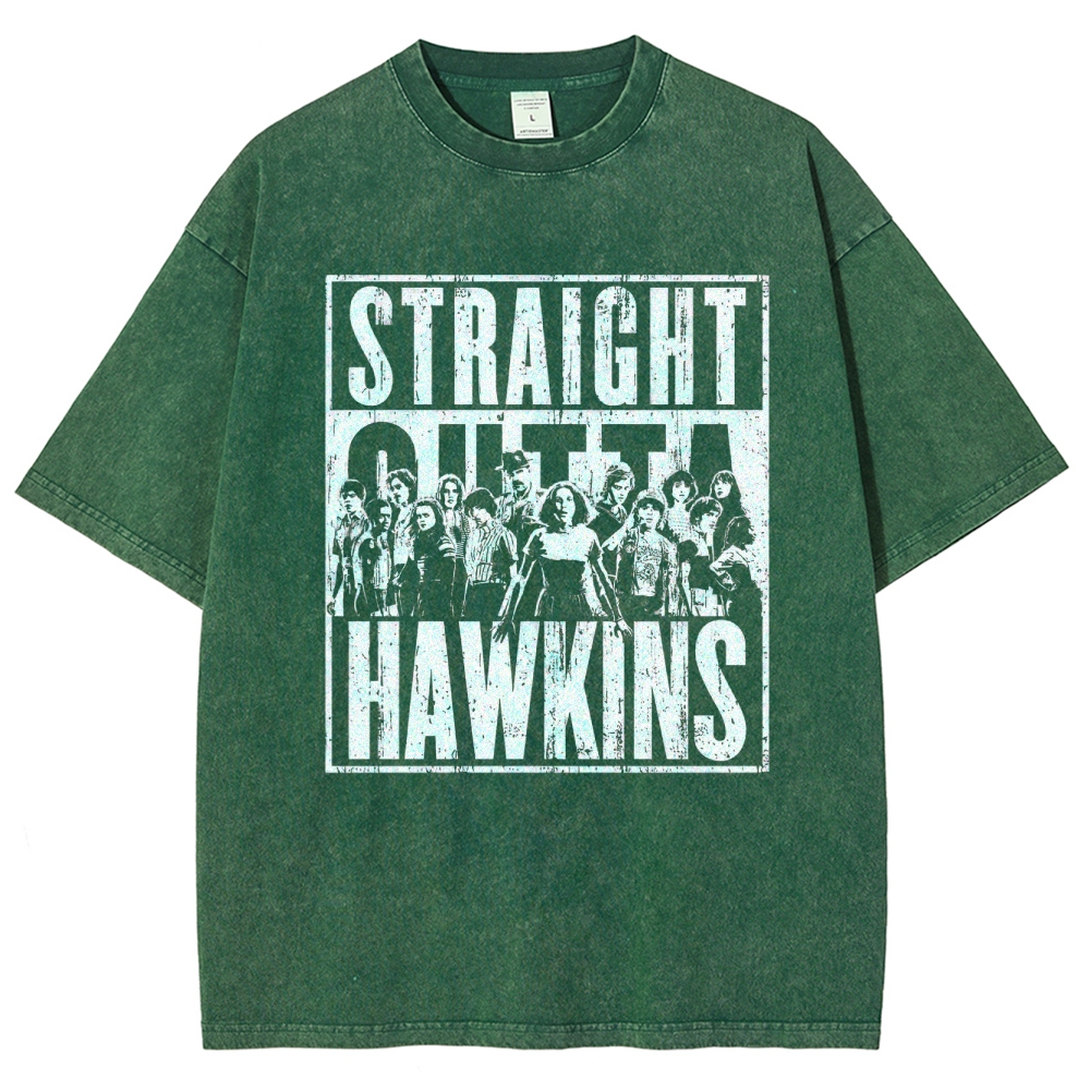 Straight Outta Hawkins Retro Graphic Washed T-Shirt