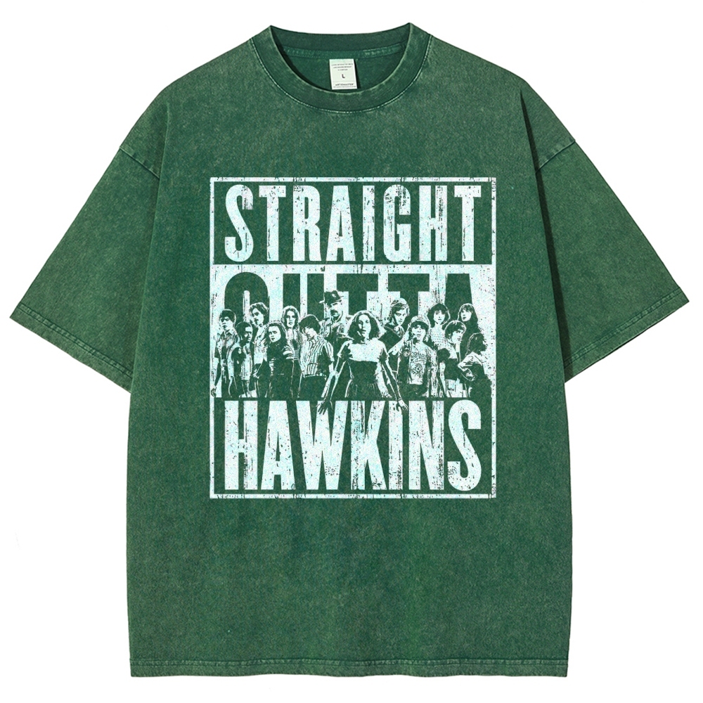 Straight Outta Hawkins Retro Graphic Washed T-Shirt