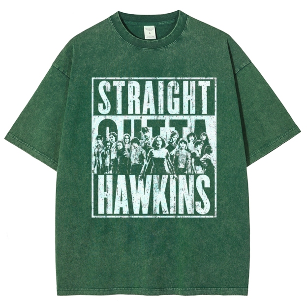 Straight Outta Hawkins Retro Graphic Washed T-Shirt