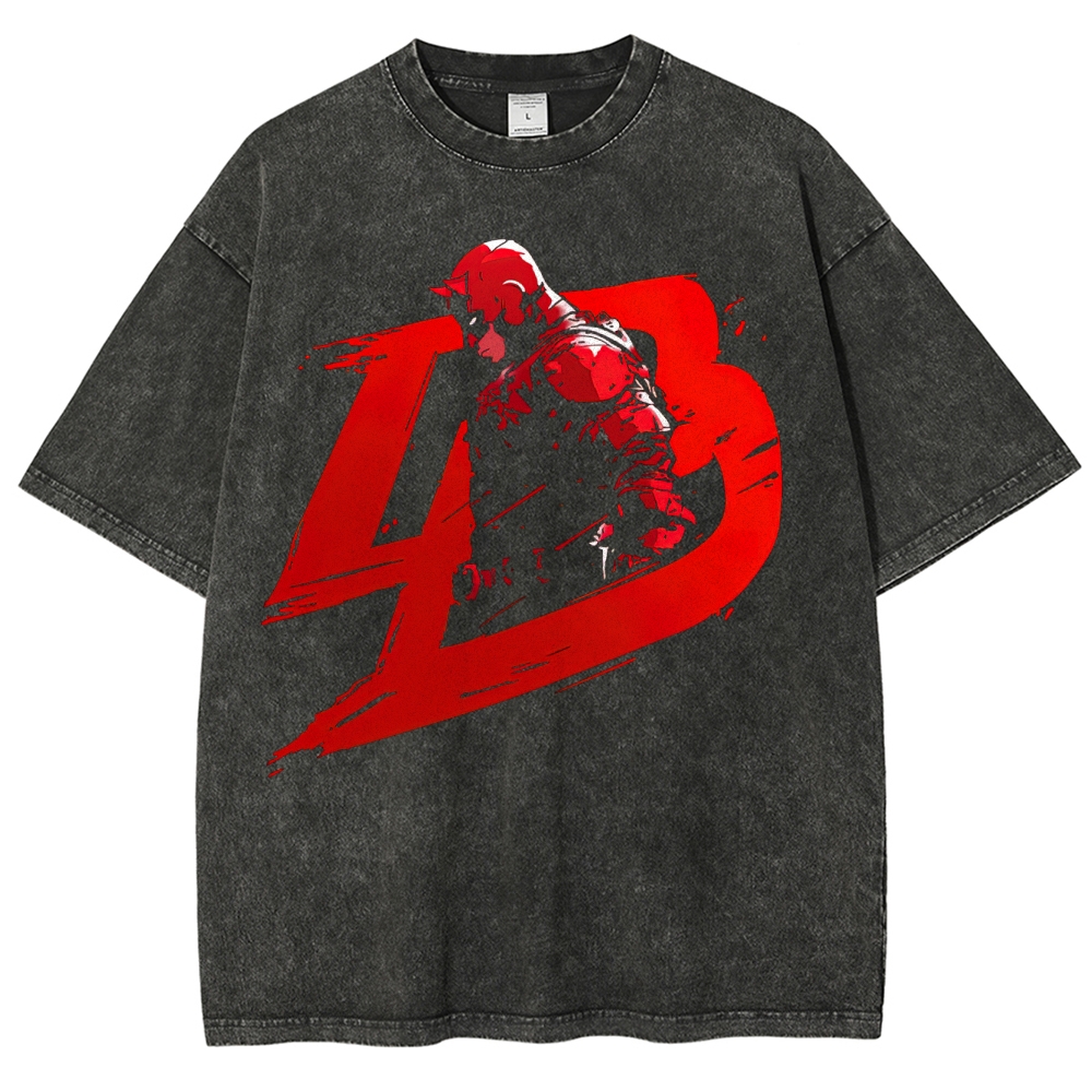 Red Vigilante Urban Hero Graphic Washed T-Shirt Washed T-Shirt 
