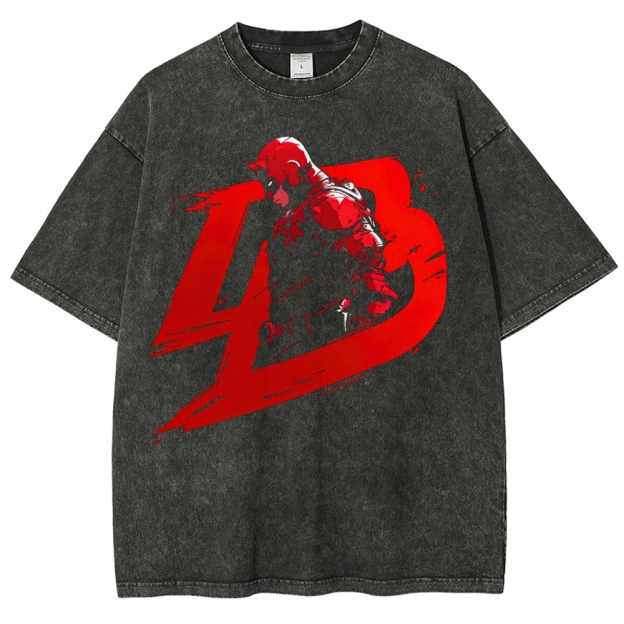 Red Vigilante Urban Hero Graphic Washed T-Shirt Washed T-Shirt 