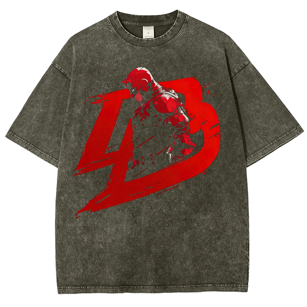 Red Vigilante Urban Hero Graphic Washed T-Shirt Washed T-Shirt 