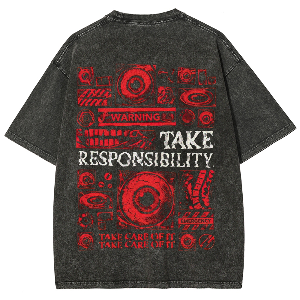 Vintage Washed Warning Graphic Washed T-Shirt 