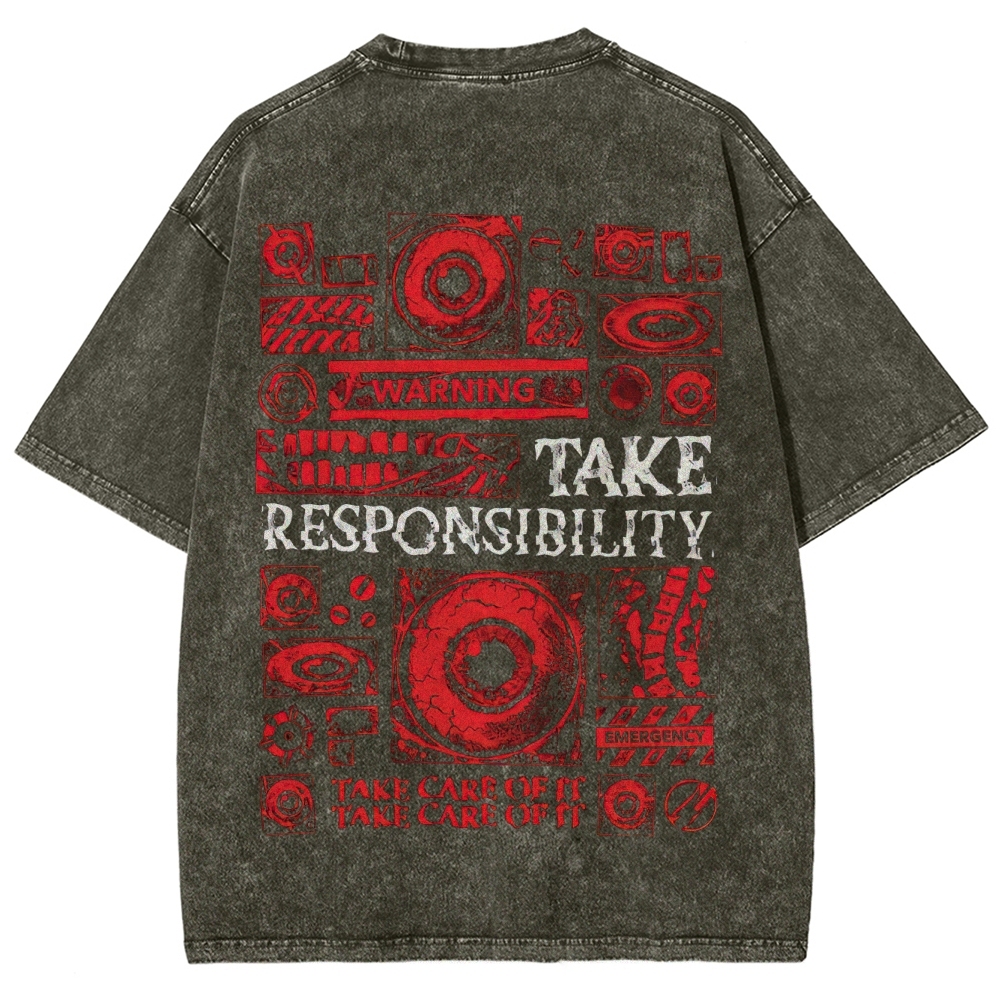 Vintage Washed Warning Graphic Washed T-Shirt 
