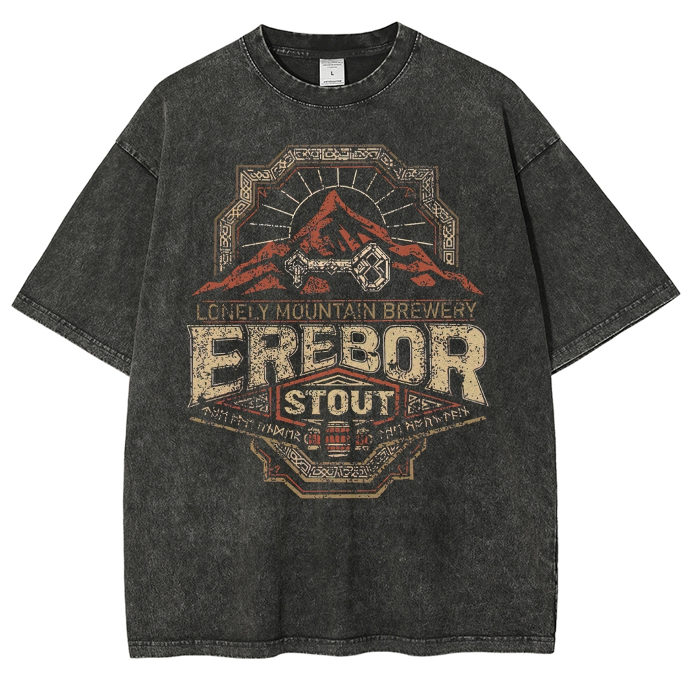 Vintage Distressed Mountain Kingdom Brewery Graphic Washed T-Shirt 