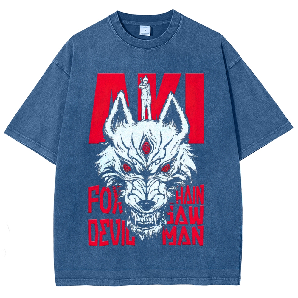 Aki Fox Devil Chainsaw Man Anime Graphic Washed T-Shirt