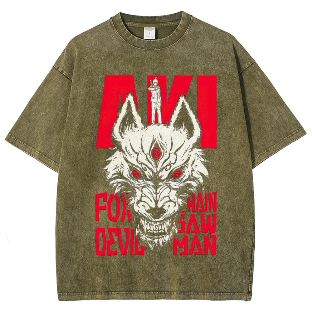 Aki Fox Devil Chainsaw Man Anime Graphic Washed T-Shirt