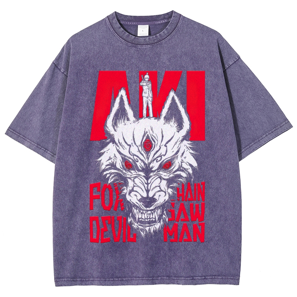 Aki Fox Devil Chainsaw Man Anime Graphic Washed T-Shirt