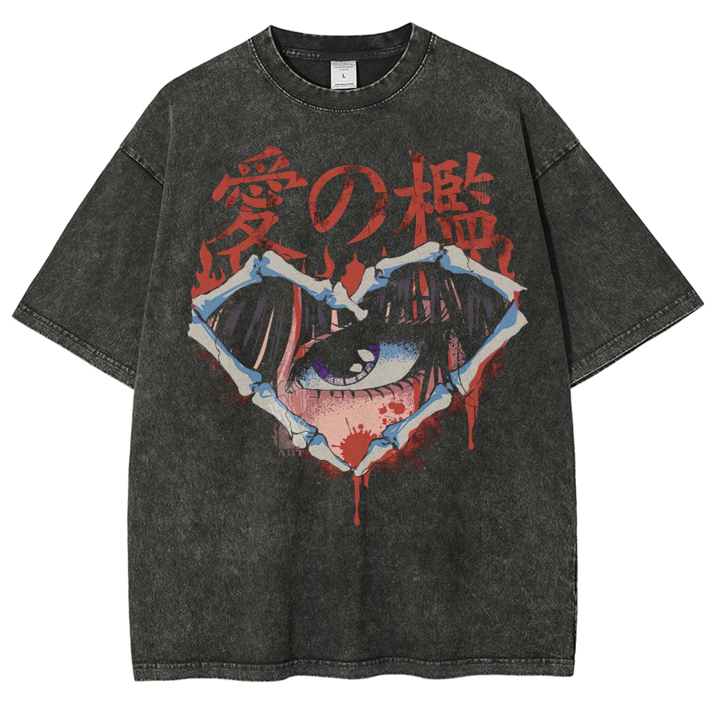 Love Cage Gothic Anime Graphic Washed T-Shirt