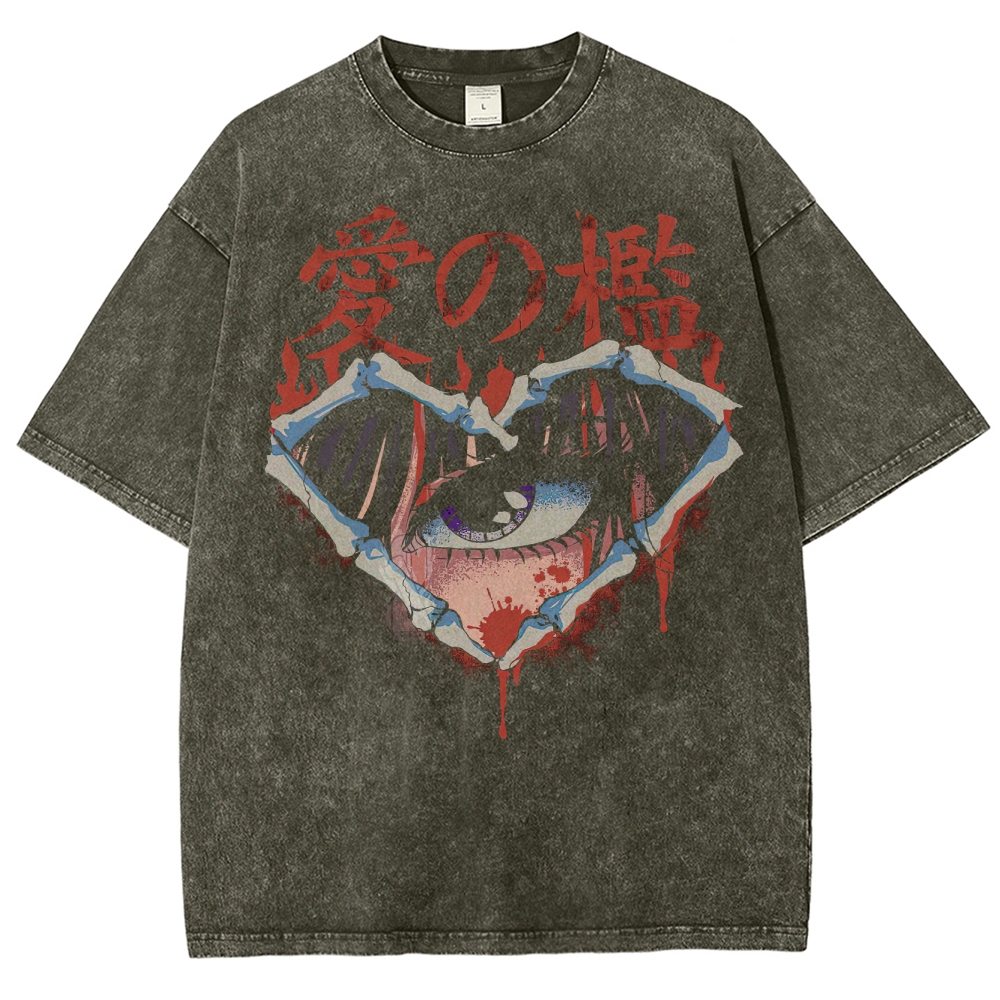 Love Cage Gothic Anime Graphic Washed T-Shirt