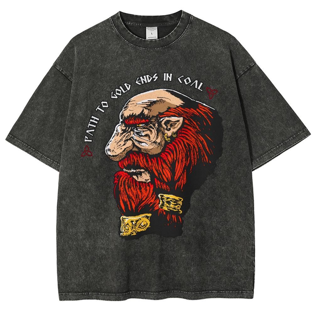 Vintage Washed Fantasy Dwarf Graphic Washed T-Shirt 