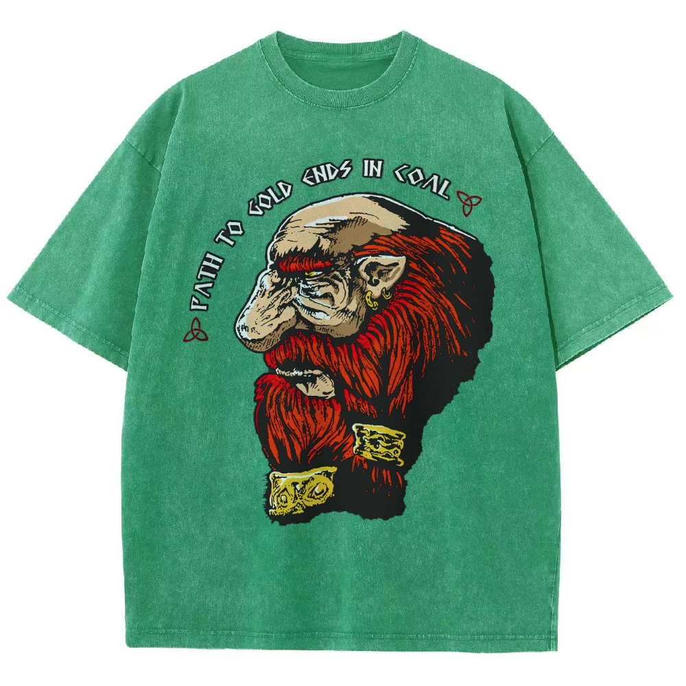 Vintage Washed Fantasy Dwarf Graphic Washed T-Shirt 