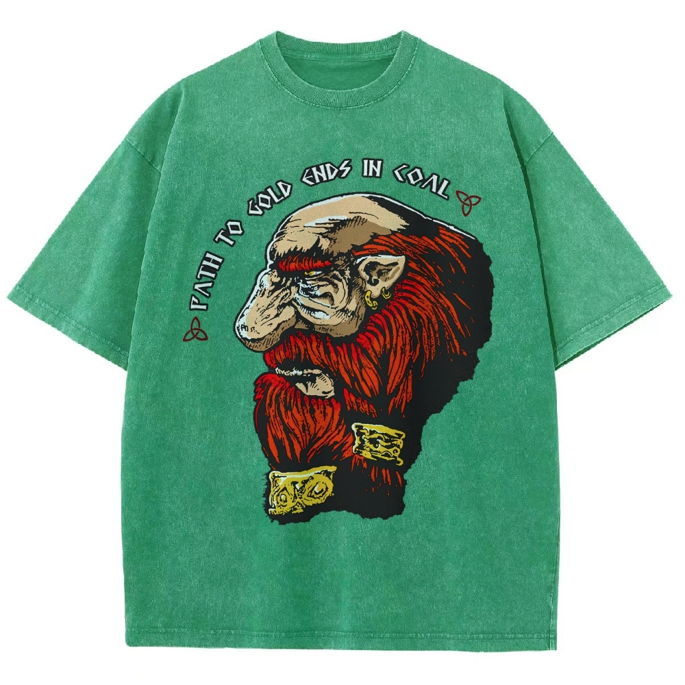 Vintage Washed Fantasy Dwarf Graphic Washed T-Shirt 