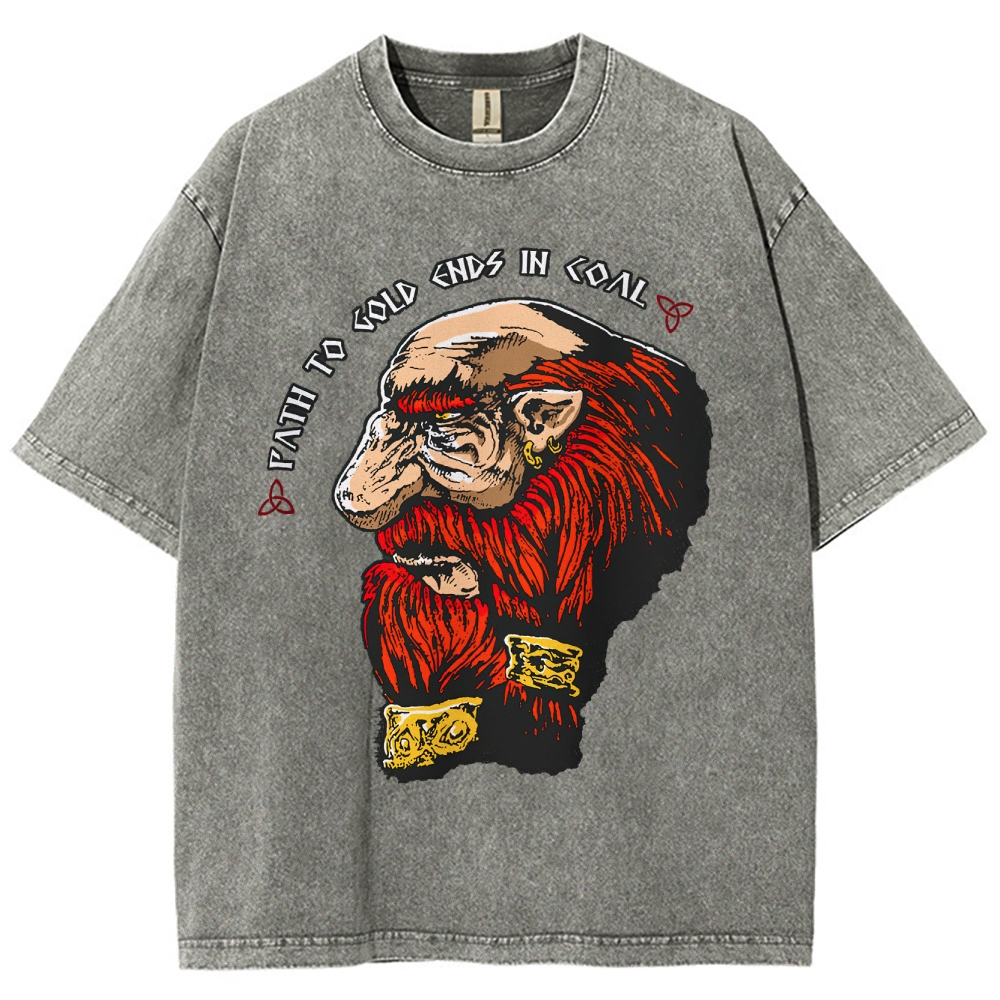 Vintage Washed Fantasy Dwarf Graphic Washed T-Shirt 