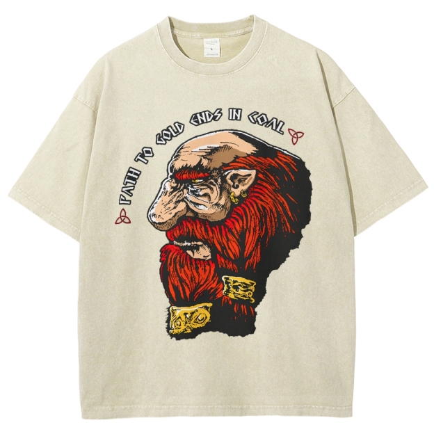 Vintage Washed Fantasy Dwarf Graphic Washed T-Shirt 