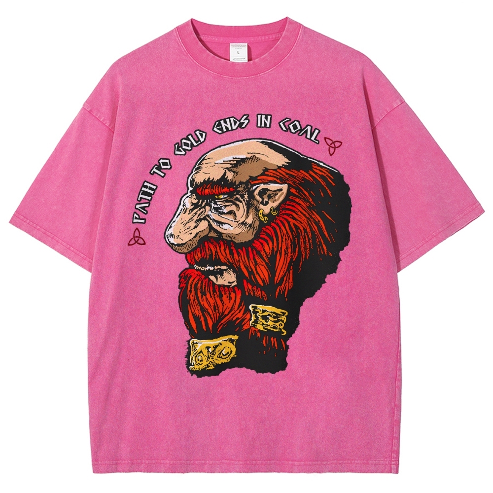 Vintage Washed Fantasy Dwarf Graphic Washed T-Shirt 