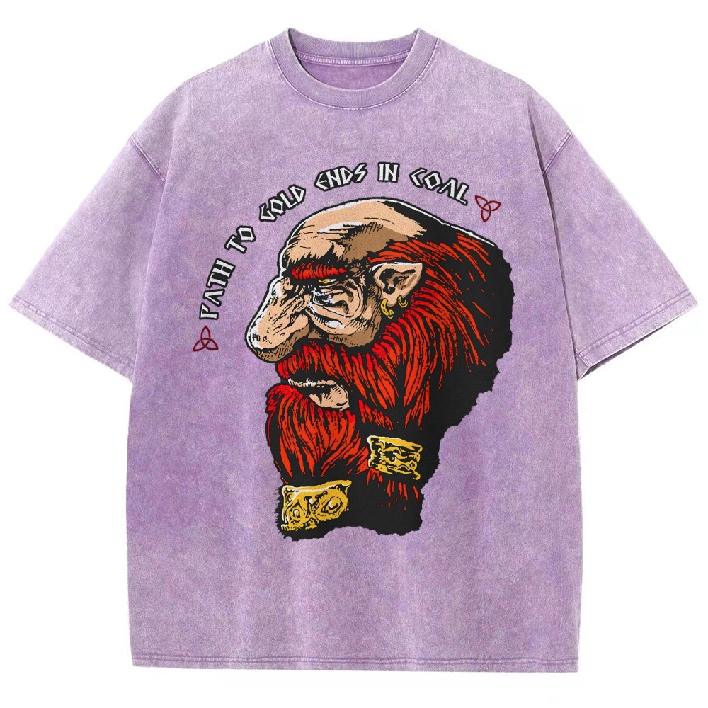 Vintage Washed Fantasy Dwarf Graphic Washed T-Shirt 