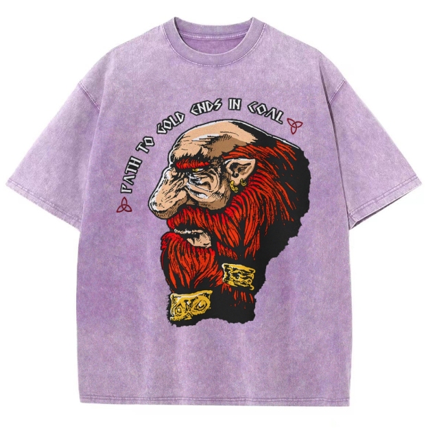 Vintage Washed Fantasy Dwarf Graphic Washed T-Shirt 