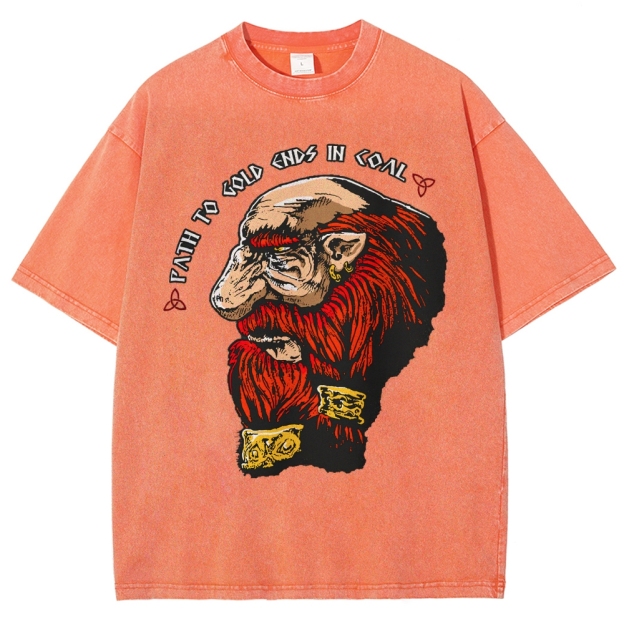 Vintage Washed Fantasy Dwarf Graphic Washed T-Shirt 